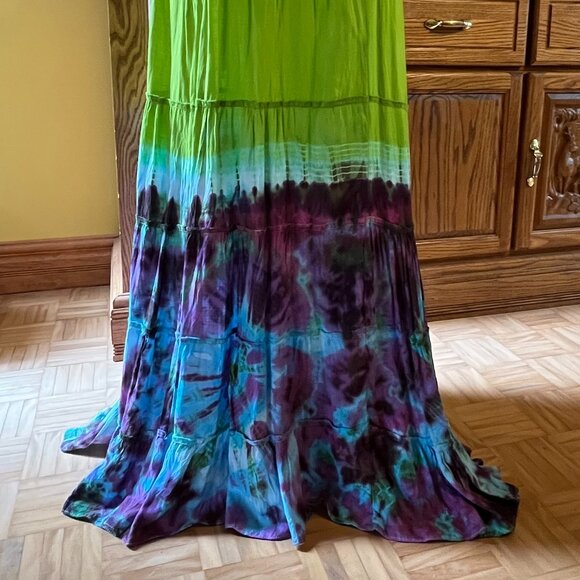 Gorgeous Maxi Skirt Floor Length Flowy Tiered Boho Tie Dye Vintage - Picture 4 of 4